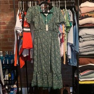 Green floral midi dress